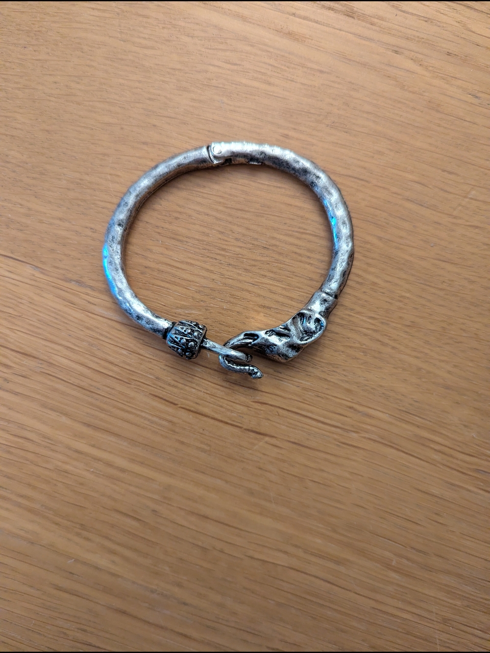 Elephant Head Hinged Bangle Bracelet - Antiqued Silver Tone - Picture 2 of 6